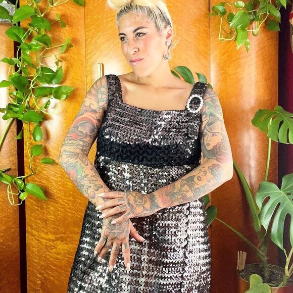 RUSSELL OF CALIFORNIA 60’s 60s Vintage Sequined Mini Shift Mod Cocktail Dress M - Picture 5 of 12